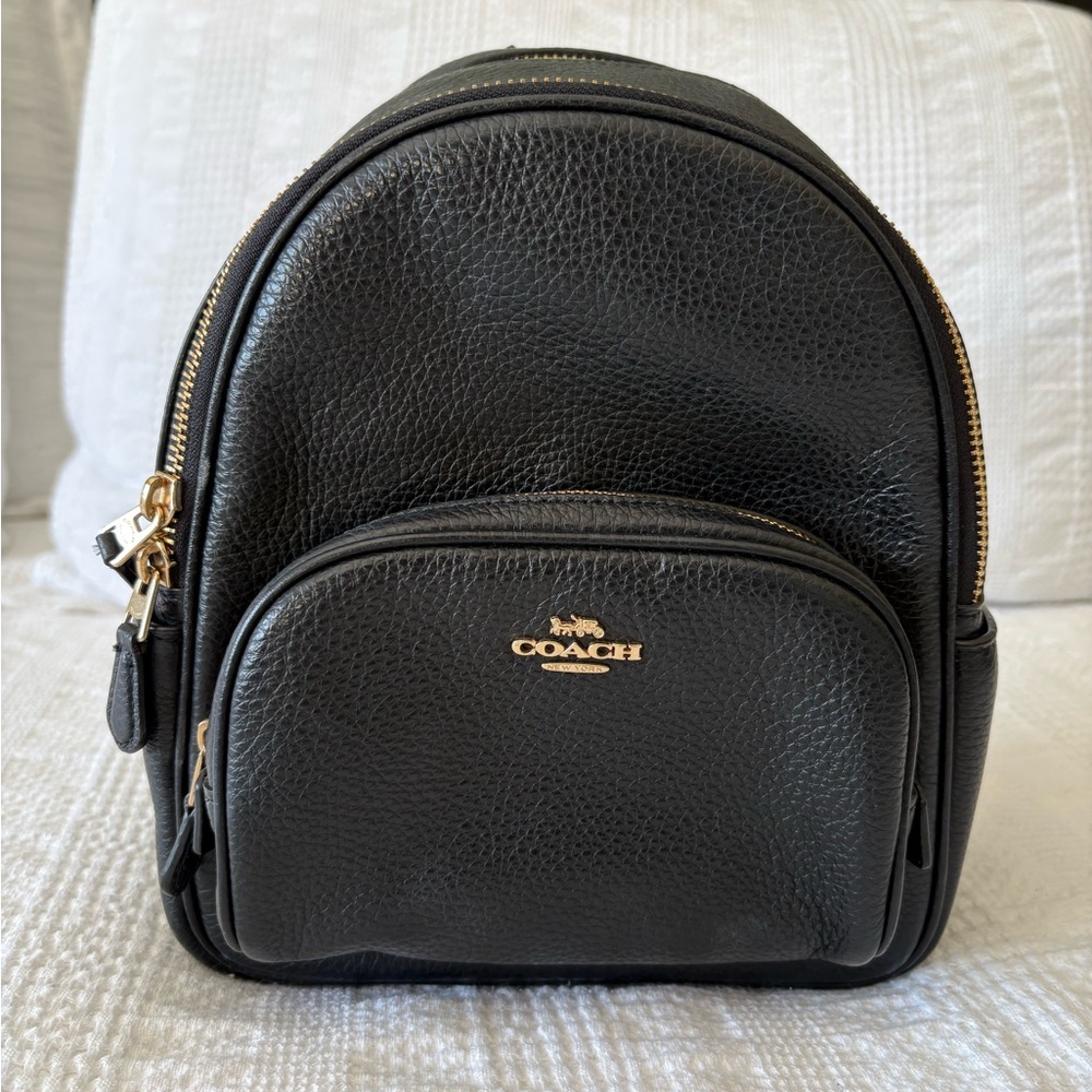 Coach Mini Black Leather Bag with Gold Zipper